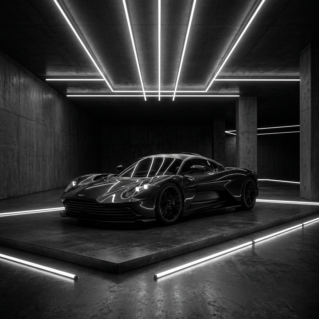 Supercar de prestige dans un showroom AR Heritage